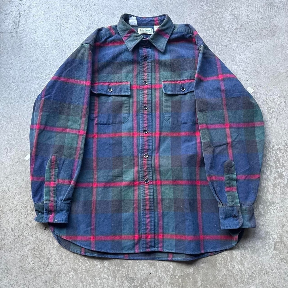 Vintage 90's LL BEAN Checkered Flannel Shirt Plaid Multicolor Flannel Size L